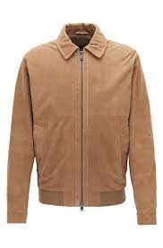 Hugo Boss Suede Aviator Jacket With Two Way Zip Beige Leather Jackets From Boss For Men In Leather Jacket Outfit Men Leather Jacket Men Style Leather Jacket