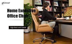 Lch high back reclining executive office chair with footrest, ergonomic bonded leather computer desk chair with removable lumbar support, height. Amazon Com Glitzhome Adjustable High Back Office Chair Executive Swivel Chair Pu Leather Camel Kitchen Dining