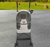 Pet Dog Stroller Travel Carriage 4 Wheels With Cup Holder & Rear Pocket,  Gray