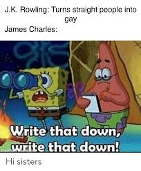Check spelling or type a new query. Jk Rowling Turns Straight People Into Gay James Charles Write That Down Write That Down Made Hi Sisters Reddit Meme On Loveforquotes Com