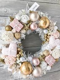 Light Gold Christmas Wreath Light Pink Beige Holiday Gift Front Door Wreath Handmade Wall Decor Home Decoration Wreath For Christmas Pink Christmas Decorations Rose Gold Christmas Christmas Apartment