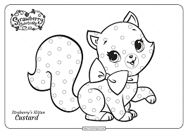 Keep your kids busy doing something fun and creative by printing out free coloring pages. Strawberry S Cute Kitten Custard Pdf Coloring Page