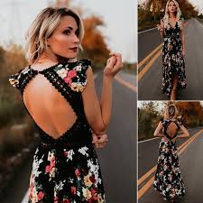 Black Boho Maxi Dress Uk Fashion Casual Women Ladies Dresses Summer Vintage Boho Long Maxi Dress Party Beach Dress Floral Sleeveless Sundress Black White Wish In 2020 Summer Dresses For Women Maxi Dress Party Boho Summer Dresses