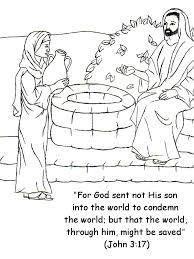The Woman At The Well Coloring Page With Bible Verse John 3 17 Sunday School Coloring Pages Bible Coloring Pages Sunday School Crafts