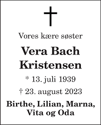 Dødsannonce for Vera Bach Kristensen
