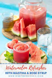 Watermelon Refresher With Mastiha Rose Recipe Watermelon Refresher Watermelon Summer Drinks Cold Drinks Recipes
