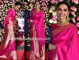 Deepika And Ranveer At Kapil Sharma Ginni Chatrath Wedding Reception South India Fashion Designer Sarees Wedding Pink Saree Blouse Indian Bridal Outfits