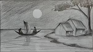 See more ideas about landscape drawings, drawings, pencil drawings. How To Draw Moonlit Night With Pencil Step By Step Landscape Pencil Drawings Drawing Scenery Pencil Art Drawings