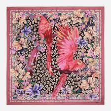 final sale extra skinny scarf in bright strawberry print orange purple lilac long silk twill scarf marylene madou
