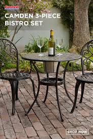 Camden 3 Piece Bistro Set With Built In Ice Bucket Outdoor Bistro Set Outdoor Patio Furniture Sets Bistro Furniture