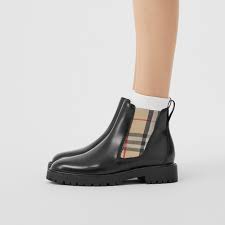 Essential leather mid heel chelsea boots. Vintage Check Detail Leather Chelsea Boots In Black Women Burberry United States
