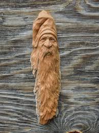 Original Wood Carving Spirit Gnome Wizard Ooak Forest Face Spirit Scott Longpre Wood Carving Faces Dremel Wood Carving Wood Carving Designs