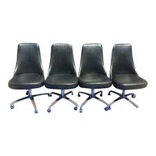 Vintage Chromcraft Sculptura Swivel Aluminum Steel And Black Vinyl Chairs C 1960s Set Of 4 Vinyl Chairs Chair Dining Chairs