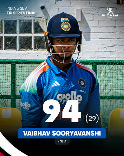 A magnificent innings comes to an end from Vaibhav Sooryavanshi. #INDAvsSLA  #TriSeries #Final