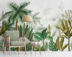 Tropical Cartoon Palm Tree And Banana Leaves Wallpaper Mural Wallmur Cartoon palm tree seamless pattern. tropical cartoon palm tree and banana leaves wallpaper mural