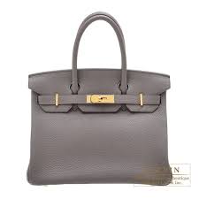 Hermes Birkin Bag 30 Etain Togo Leather Gold Hardware L