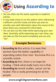 Free chunks and resources to learn english online. How To Use According To According To Meaning And Example Sentences Table Of Contents Using According Tohow To Bu Learn English Words English Grammar Sentences