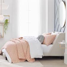 Linen upholstered bed with tufted details in the headboard. Mod Wingback Upholstered Bed Pottery Barn Teen