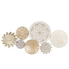 Decoracion De Pared De Metal Blanco Y Dorado 90x44 Maisons Du Monde Deco Murale Parement Mural Deco Murale Salon