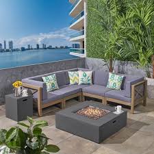 Convertible pieces to fit any room sectional sofa pit group. 7pc Brava Acacia Patio Sectional Sofa Set With Fire Pit Gray Christopher Knight Home Target