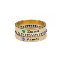 Name And Birthstone Stacking Rings In Gold Plating By Talisa