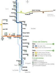 El metro es el sistema de transporte masivo de gran capacidad que atraviesa el área metropolitana de medellín de sur a norte, de norte a noreste, del centro de la ciudad hacia el oeste, y de oeste a noroeste. Medellin U Bahn Karte Kolumbien