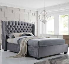 Dark gray king bed set. Epsilon King Size Bed In Dark Grey Velvet Fabric Furniture In Fashion King Size Bed Frame Bed Frame Wingback Bed