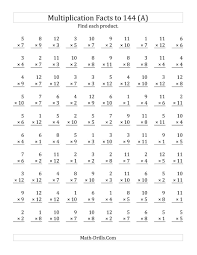 Multiplication Facts To 144 No Zeros A Multiplication Work Multiplication Facts Worksheets Math Multiplication Worksheets Printable Multiplication Worksheets