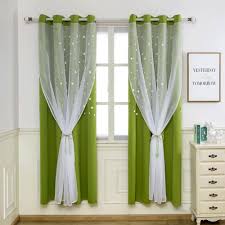 Rideau Occultant En Poyester Etoile Vert Double Couche Pour Chambre A Coucher Styles De Rideaux Rideaux De Maison Rideaux Chambre
