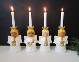 Set Of 4 Angels Christmas Candle Holders Danish Design Candlesticks 70s Christmas Candle Holders Scandinavian Christmas Decorations Vintage Christmas Candles