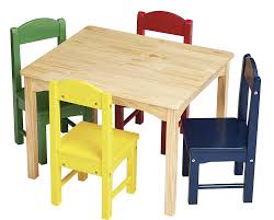 Amazonbasics Kids Wood Table And 4 Chair Set Natural Table Assorted Color Chairs Kids Wooden Table Wooden Table And Chairs Kids Table And Chairs