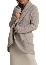 Sweater is worked with large needles and 3 strands of yarn held together throughout. Barefoot Dreams Barefoot Dreams Cozychic Cable Knit Shawl Collar Cardigan Sleepwear