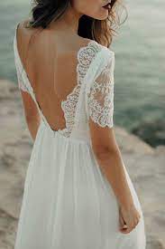 Backless Wedding Dress Lace A Line Bridal Gown With Sleeves Boho Beach W Backless Wedding Dress Short Sleeve Wedding Dress Wedding Dresses Vintage Bohemian