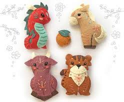 Chinese Zodiac Set 3 Felt Animals Plush Sewing Pattern Pdf Download Svg File For Felt Ornaments Dragon Horse Tiger Ox Felt Ornaments Felt Animals Felt Toys