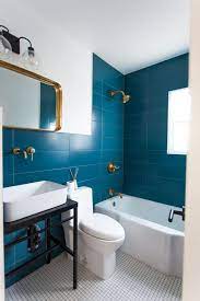 Blue green bathroom tiles, own bathroom which can here serene white walls wood brown colored floor tiles but wanted add some color would definitely blue sea green love turquoise. A Small Space Is The Perfect Opportunity To Make A Statement With Color Check Out This Vibrant Bathroom Des Blue Bathroom Tile Bathroom Trends Bathroom Design