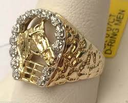 10kt Yellow Gold Mens Horse And Horse Shoe Horseshoe Ring With Diamond 0 07ct Tw By Rg D Horseshoe Ring Mens Gold Jewelry Mens Rings Fashion