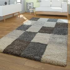 Handgearbeitet aus indien im modernem design. Shaggy Teppich Hochwertiger Hochflor Karo Teppichmax