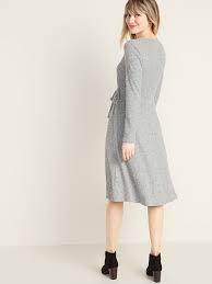Fit Flare Wrap Front Rib Knit Dress For Women Old Navy In 2020 Ribbed Knit Dress Wrap Front Dress Womens Dresses