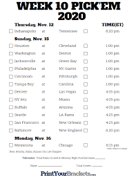 Nfl picks, predictions for week 10: Printable Nfl Week 10 Schedule Pick Em Pool 2021