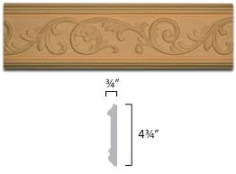 Carved decorative chair rail tile trim is used to cap wall tile or to create a frame around accent tile. Carved Vine Chair Rail Moulding