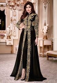 Kurta/kurti + pant + bandhani dupatta set work : Plain Black Suit Designs For Girls