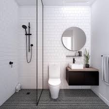 Black Accents On White Tile Trendy Bathroom Minimalist Bathroom Bathroom Layout
