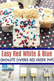 Easy Red White Blue Chocolate Covered Rice Krispie Treats 4thofjuly Chocolate Rice Krispie Treats Rice Krispie Treats Chocolate Dipped Rice Krispie Treats