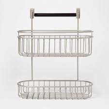 +3 colorsavailable in 3 colors. 2 Tier Over The Cabinet Hanging Storage Caddy With Towel Bar Nickel Threshold Target
