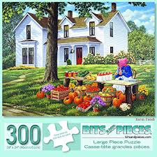 Amazon 300 large piece puzzles. Bits And Pieces 300 Piece Jigsaw Puzzle For Adults 18 X 24 Farm Fresh 300 Pc Farm Stand Pumpkin Fall Harvest Country House Jigsaw By Artist John Sloane Buy