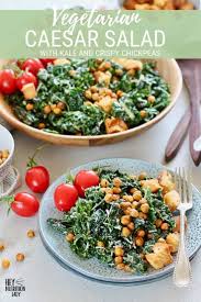 This Vegetarian Caesar Salad Is Made With Tuscan Kale Healthy Vegetarian Caesar Dressing And Veggie Recipes Healthy Health Salad Recipes Yummy Salad Recipes