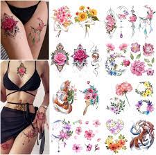 Tatuaggi temporanei sexy per donne, tatuaggi finti femminili, tatuaggi  temporanei femminili, tatuaggi finti colorati, tatuaggi appiccicosi, fiori  colorati, creatività dell'acquerello : Amazon.it: Bellezza