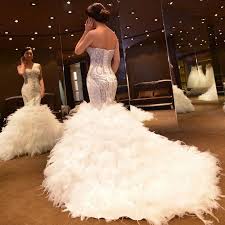 2016 Design Luxuries Wedding Dresses Vintage Mermaid Feather Crystal By Hand Lace Up Vestido De Noi Wedding Dresses Princess Bridal Gown Wedding Dress Fishtail