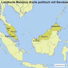 West (peninsular) malaysia shares a border with thailand, is connected by a causeway and a bridge (the 'second link') to the island state of singapore. Stepmap Landkarte Malaysia Karte Politisch Mit Gewassern Landkarte Fur Malaysia