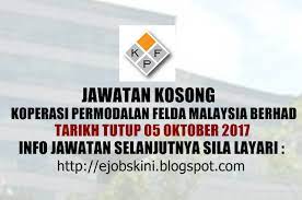 Masukkan email anda untuk mendapatkan informasi terkini dan hebahan jawatan kosong di blog ini Jawatan Kosong Koperasi Permodalan Felda Malaysia Berhad 05 October 2017